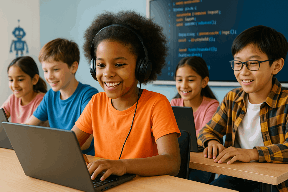 A CodeAugs student building a Scratch animation online